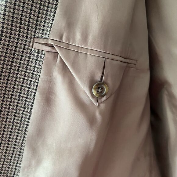 CHAPS Blazer Suit Jacket Mens 46 R Sport Coat Brown Black Houndstooth Silk Wool - Picture 16 of 16